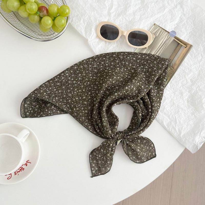 Silk scarf new fashion neck protection small shawl retro literary scarf double-sided floral headscarf headband cotton and linen square scarf