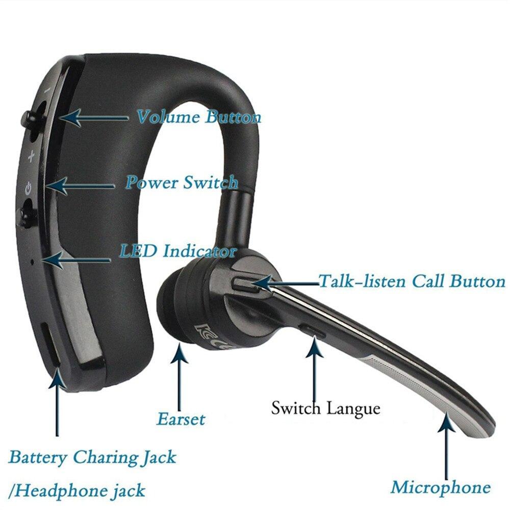 Bluetooth Business Stereo Headphone Wireless Hands-free Mic Headset with Voice Control Noise Reduction Earphone Ear Hook Earbud