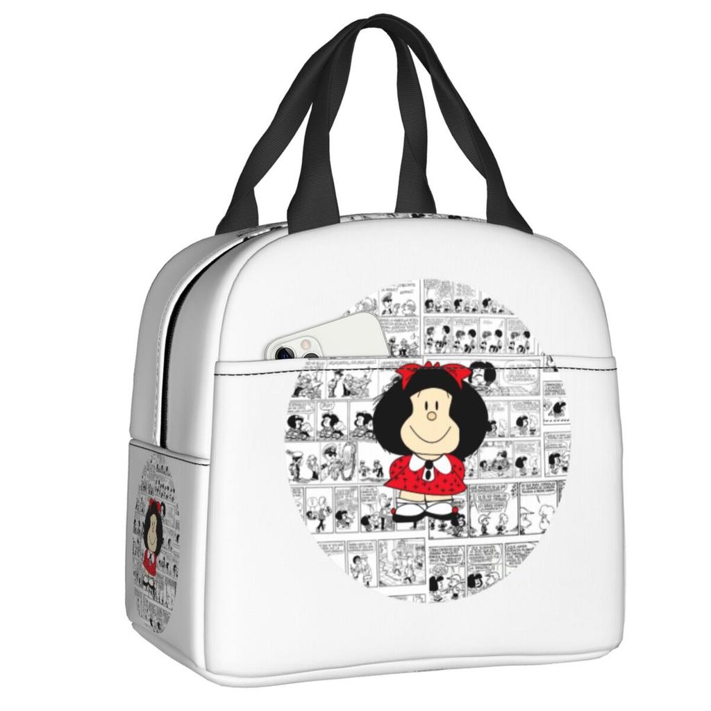Maßgeschneiderte Mafalda Manga Thermoisolierte Lunchtaschen Damen Argentinien Cartoon Tragbarer Lunchbehälter für Reiseaufbewahrung Lebensmittelbox