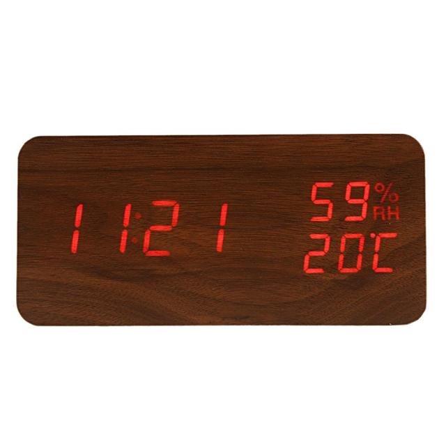 Ceas cu alarmă LED digital din lemn, alimentat prin USB/AAA, ceas de masă cu temperatură, umiditate, control vocal, ceasuri electronice de birou, amânare