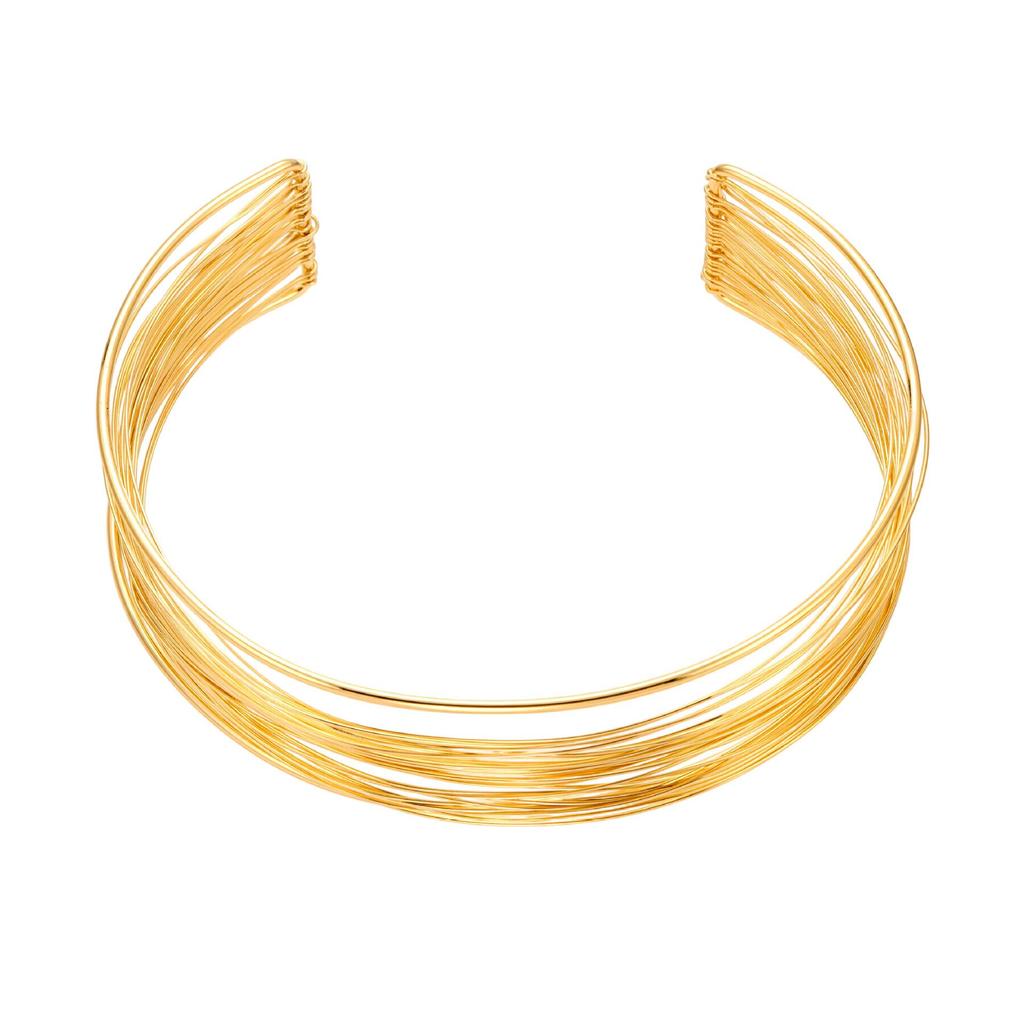 Oumaijia Edelstahl Drahtumwickter Choker & Offener Armreif - Europäischer & Amerikanischer Punk-Stil Schmuck