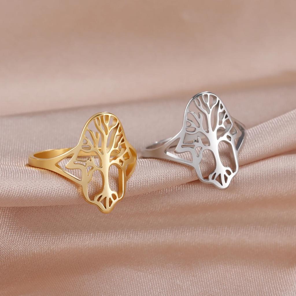 Stainless Steel Tree of Life Ring for Women Vintage Amulet Finger Rings Jewelry Mother's Day Gift