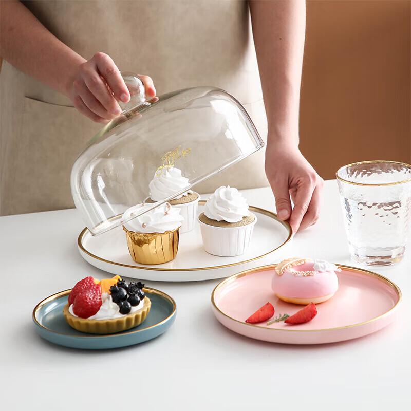 Ceramic Dessert Plate with Glass Lid