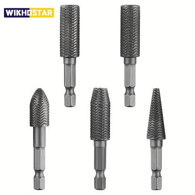 5pcs Hex Shank Rotary Steel File Set for Drilling, Grinding, Sanding & Engraving - Durable Carbon Steel, Dark Gray