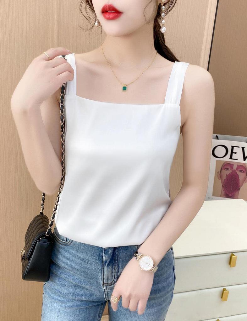 Sharphon Sexy Satin Camisole Tank Hidden Bra Straps Top, Innerwear,