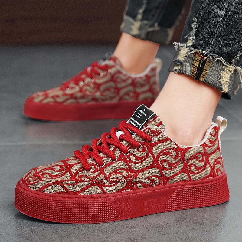 FashionDesigner Green Canvas Shoes Men Fashion Print Mens Vulcanized Sneakers Breathable Platform Sports Skateboard Shoes For Men 2024