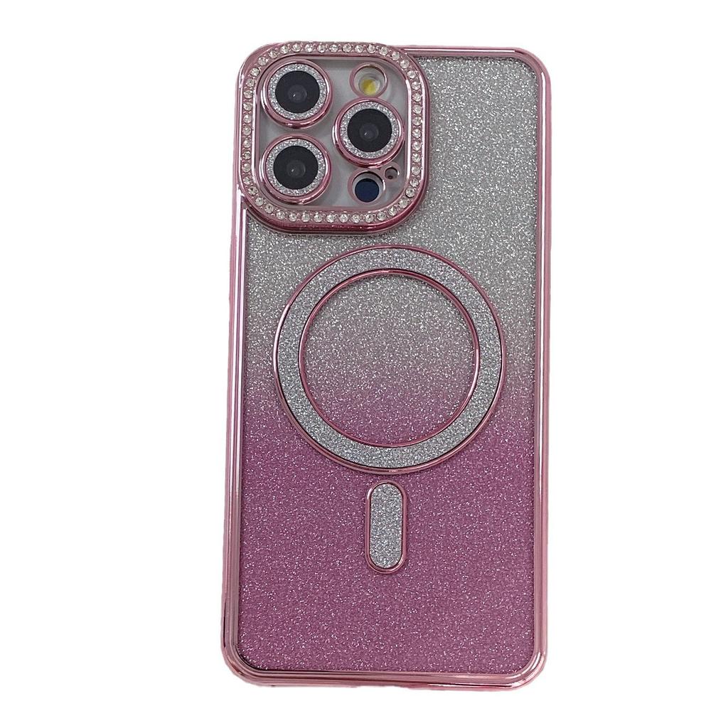Applicable To IPhone16promax Rhinestone Flash Powder Magnetic Suction Phone Case 16E Apple 15 Full-package Anti-fall Protection Case