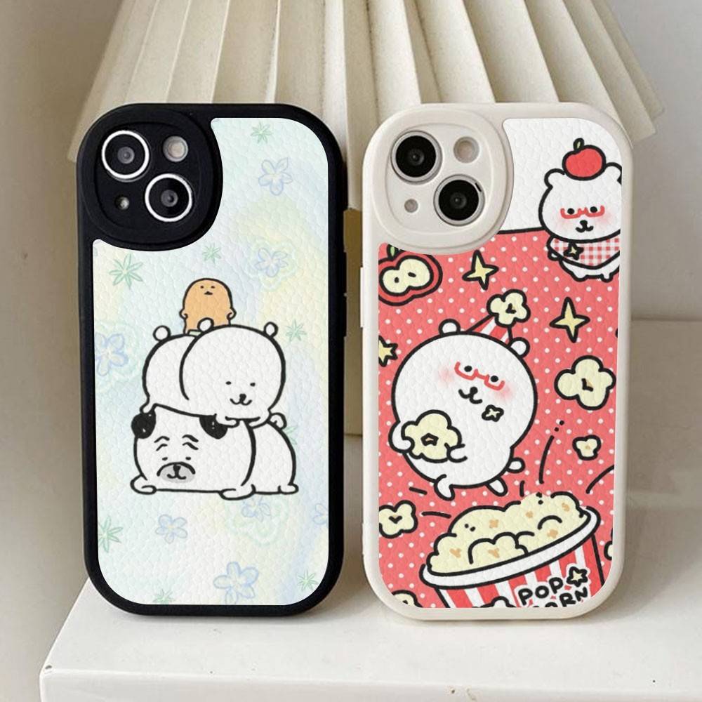 Cute Joke Bear Leather Phone Case For IPhone 16 16e 15 14 13 12 11 Pro Max Plus Mini Cover