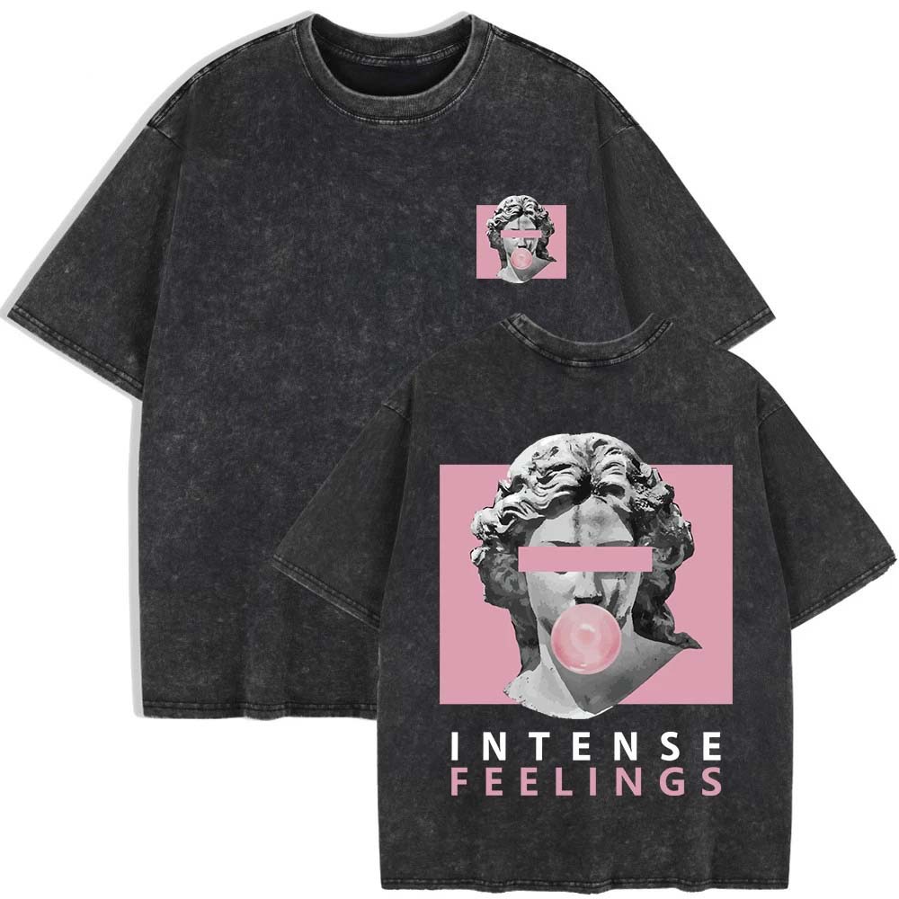 

Intense Feelings Sculpture Prints Washed T-Shirts Womens Cotton Oversize T Shirt Casual Short Sleeve Tops O-Neck Clothes S