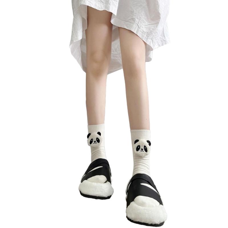 Cotton Booties Socks Cute 3D Panda Doll Crew Socks Cartoon Ankle Socks Casual Calf Socks Student Girls Middle Tube Socks