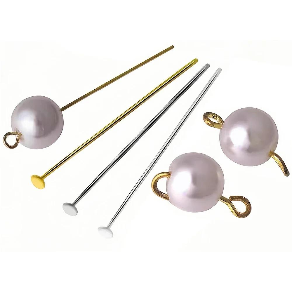 50-100Pcs Stainless Steel Flat Heads Needle Earrings Head Eye Pins Gold Plated for Jewelry Findings Making Accessories Supplies