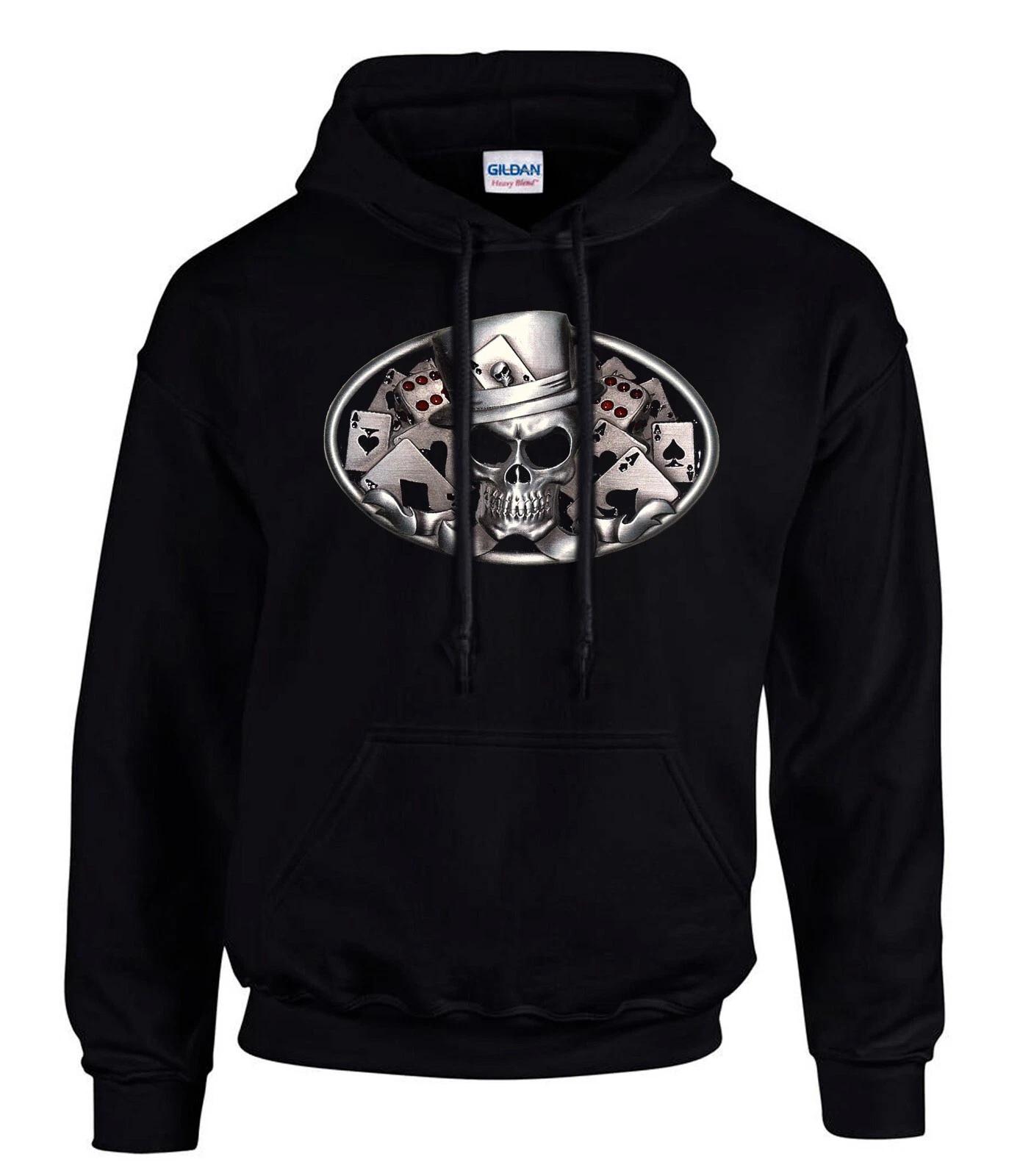 Skull Poker Totenkopf Rockabilly Schwarze Hoodies Kapuzenpullover -3131-SW XXL