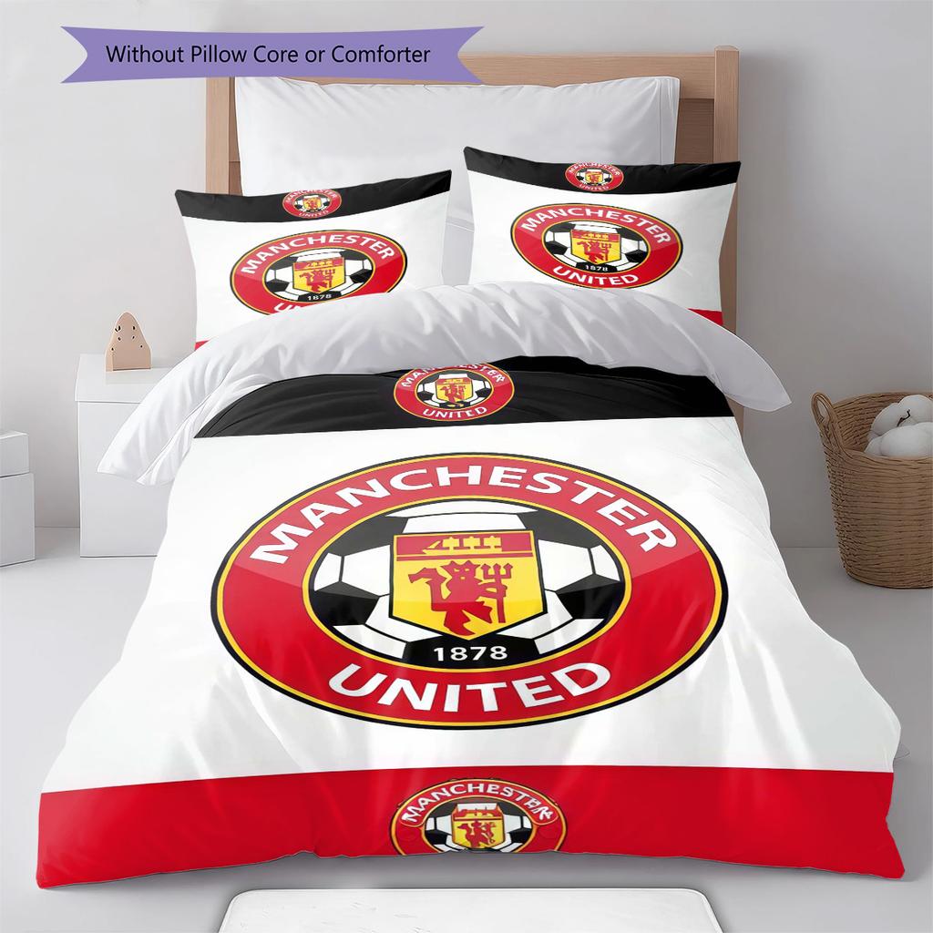 Set cu cuvertură și fețe de pernă Man Utd Decor Acasă Cadou de Ziua de Naștere (1 * husă de pilotă + 2 * fețe de pernă, fără miez)