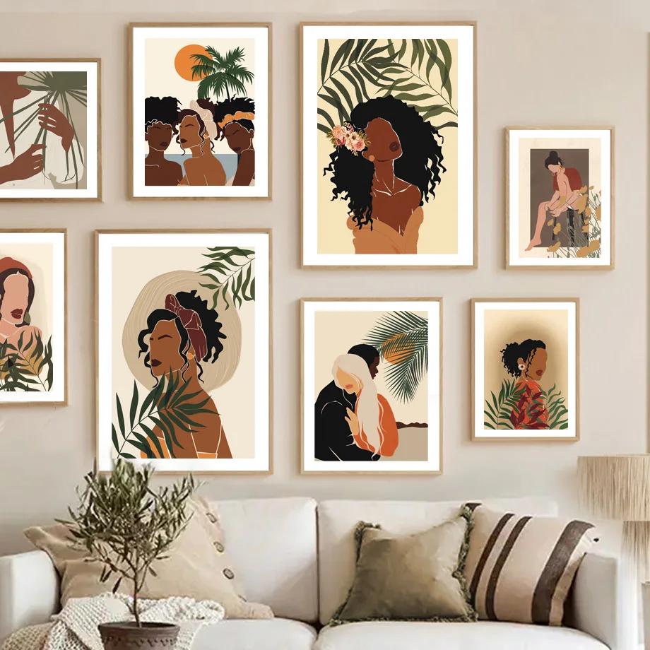 Abstract Black Girl Beach Palm Vacation Wall Art Canvas Painting Nordic Posters And Prints Wall Pictures For Living Room Decor