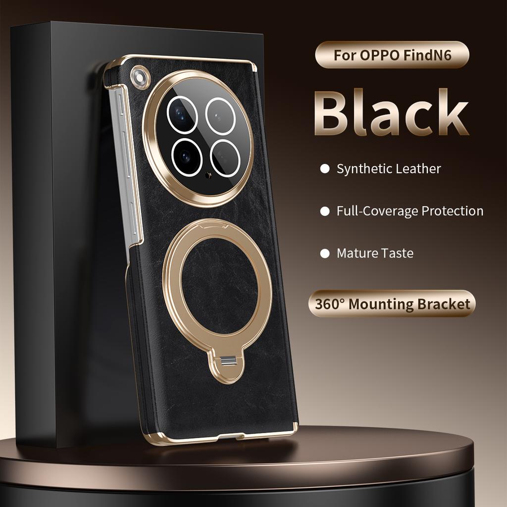 Premium Oil Wax Texture Leather Case for Oppo Find N6 Dual-Axis Hinge All-Inclusive Lens Protection Invisible Ring Stand Cover