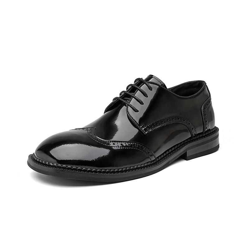 

Мужские повседневные кожаные туфли дерби, итальянская толстая подошва, трендовые лакированные туфли с широким носком, оксфорды на шнуровке с толстой подошвой 46 чёрный
