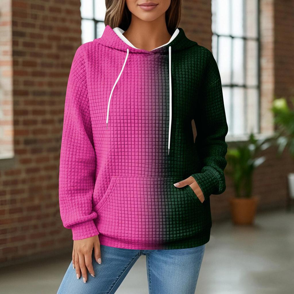 Kadın Örgü Kapüşonlu Sweatshirt - Cepli Uzun Kollu Kazak, Günlük Giyim/Dış Mekan İçin Rahat Bol Kesim Sweatshirt