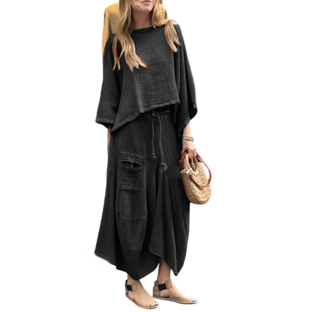 Completo da Donna Due Pezzi: Top a Manica Lunga Monocolore Casual Comodo Ampio alla Moda, Gonna Monocolore