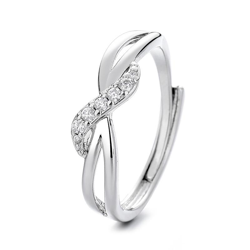 2026 Fashion Diamond Ring Twist Arm Curve Open Ring Women's Design Hollow Double Line Index Finger Ring Jewelry