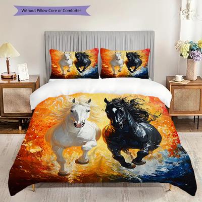 Horse Pattern Bedding Quilt Set Quilt Cover Pillowcase Home Decoration Birthday Gift (1 * Duvet Cover + 2 * Pillowcase, Without Core)
