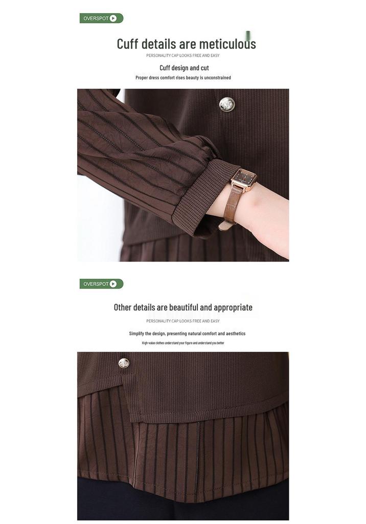 Women's Spring Summer Long Sleeve Chic Slimming Two-Piece Layered Top for Middle-Aged & Elderly