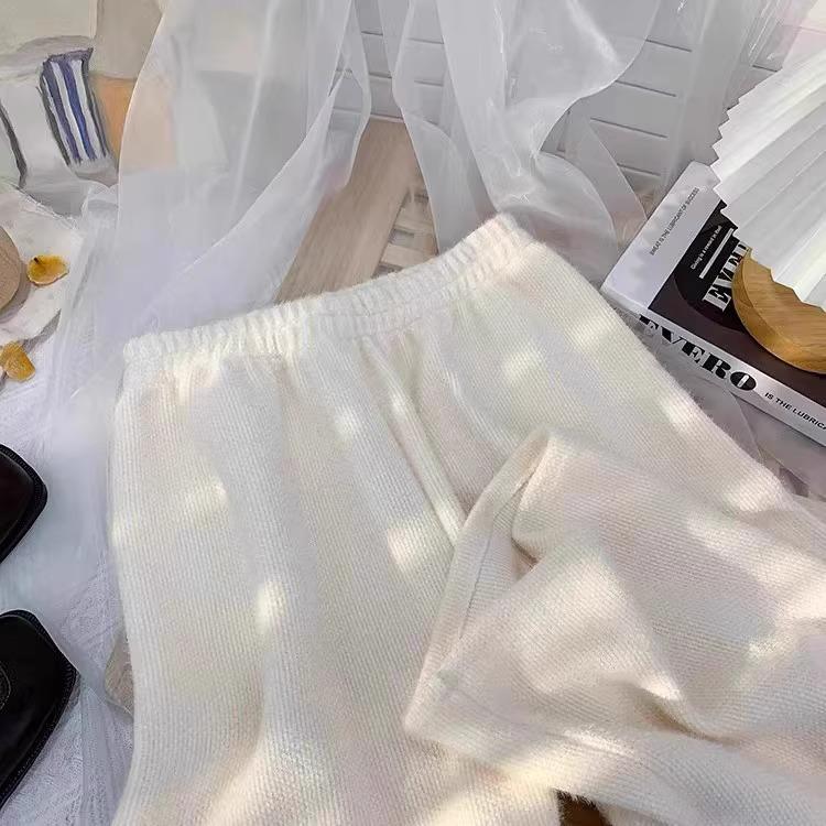 Women's Petite Soft Mink Cashmere Wide-Leg Lazy Casual Pants