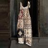 Women's One-piece Pants With Retro Prints, Casual Loose Retro Straps, And Cotton And Linen
