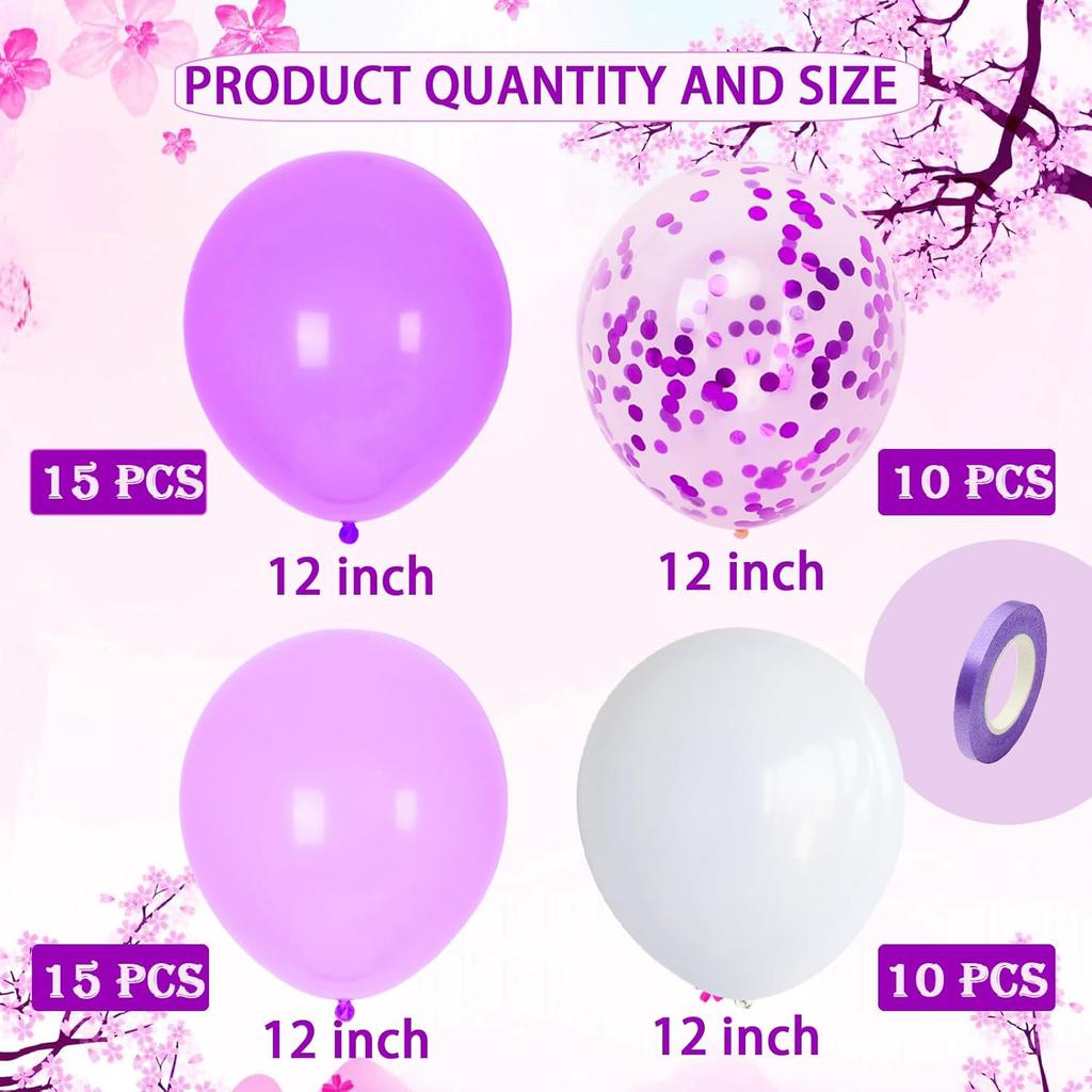 12inch 50pcs purple and red balloon set with confetti,suitable for weddings,birthdays,pop parties,bridal showers, gatherings