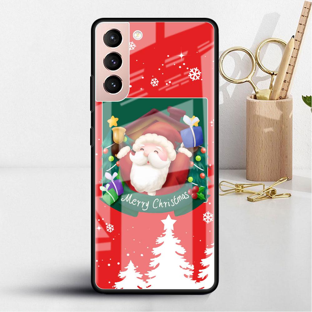 Boże Narodzenie Cartoon Snowman Szklana Etui Do Samsung Galaxy S22 S20 FE S21 Plus Telefon Pokrowiec S10 5G S9 Note 20 Ultra 10 Lite Shell