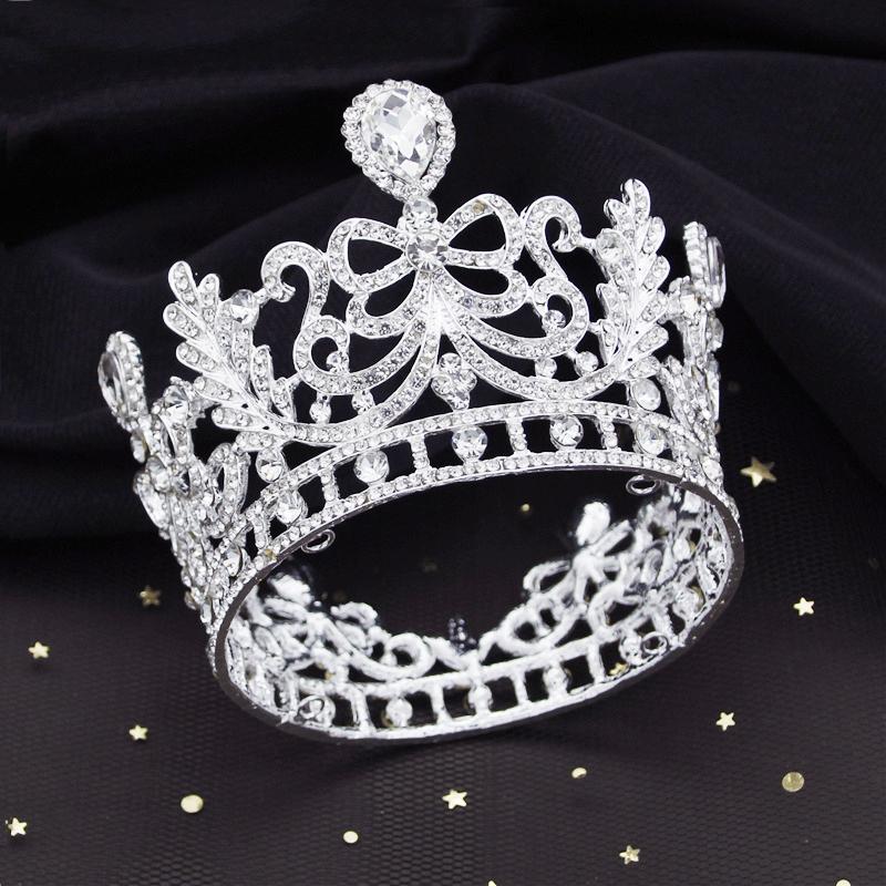 Barokowy Kryształowy Diadem Luksusowe Tiary Ślubne Korona Ślubna dla Kobiet Okrągła na Bal Promocyjny Ozdoby na Tort Korona Biżuteria Nakrycie Głowy