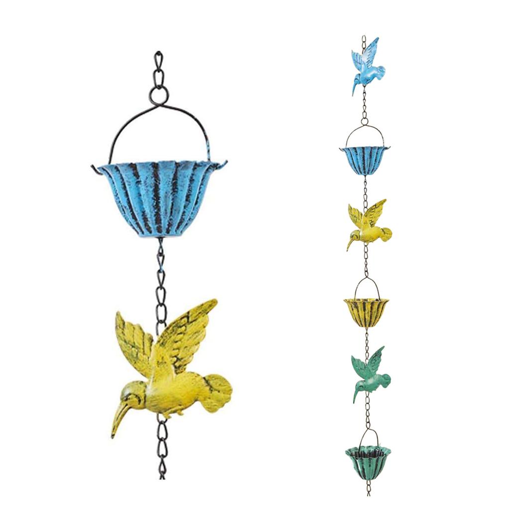 7.87Ft Hummingbird and Cup Rain Chains for Gutters Decorative Rain Chain Replacement Downspout for Gutters Eaves Drainage