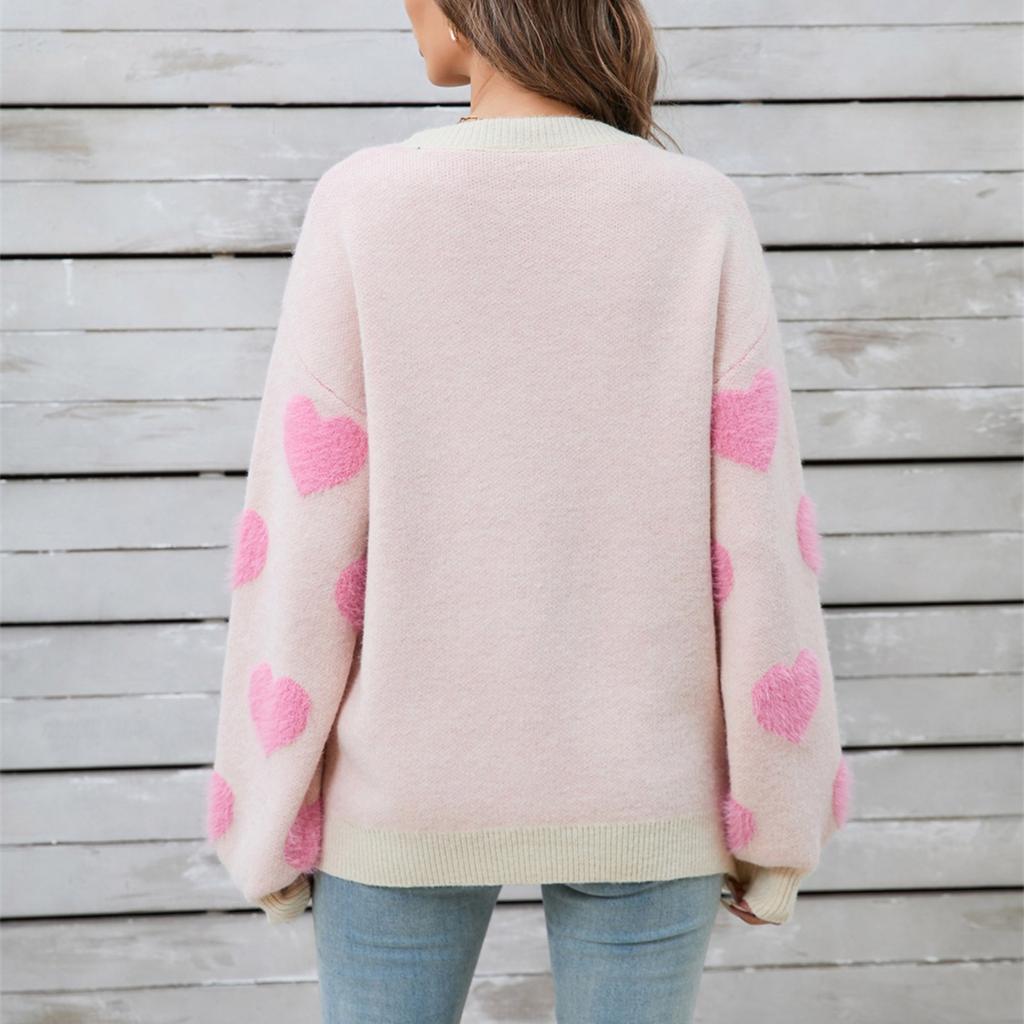 Suéter de Punto de Fondo de Moda Casual para Mujer con Cuello Redondo y Corazón