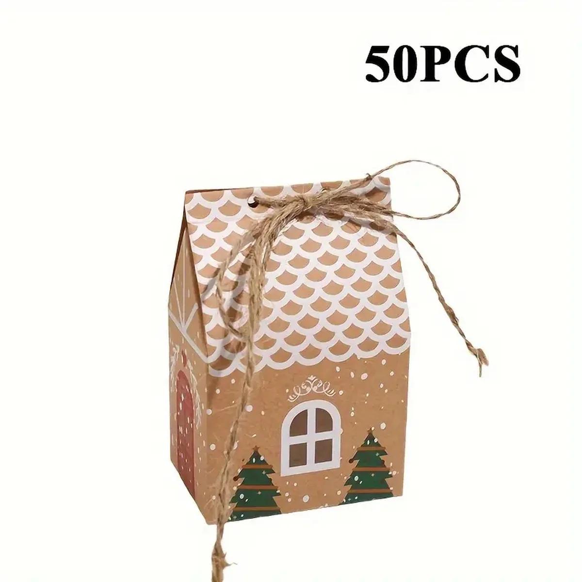 

12/50 шт. подарочные коробки в форме домика из бумаги, домик с веревками, упаковочная коробка для конфет, шоколада, подарочная упаковка для свадьбы, вечеринки, Рождества, детского душа 50PCS