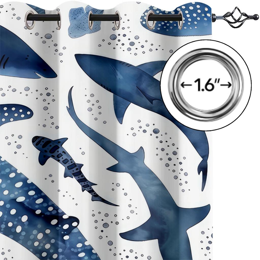 Shark Print Curtain Bedroom Living Room Balcony All Season Adults Decoration Curtains Darkening Set Of 2 Made Polyester Area Decor
