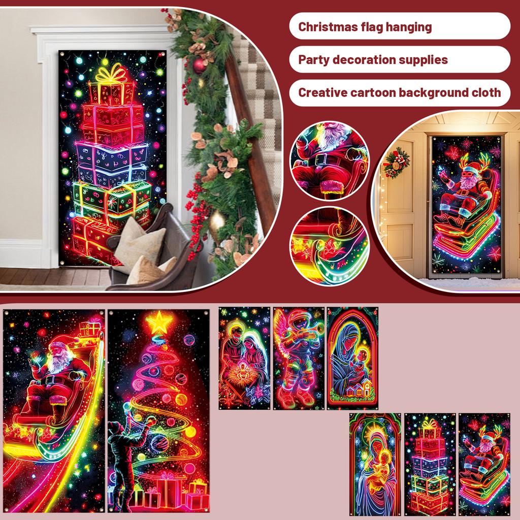 Christmas UV Fluorescent Door Banner/cover Background/holiday Party Decoration/Christmas Decorative Hanging Cloth
