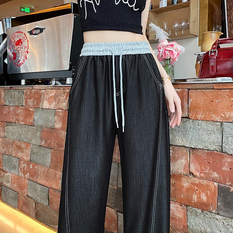 

Женские летние джинсы из тенсела: Эластичная талия, варианты узких и широких брюк, повседневные брюки. XL