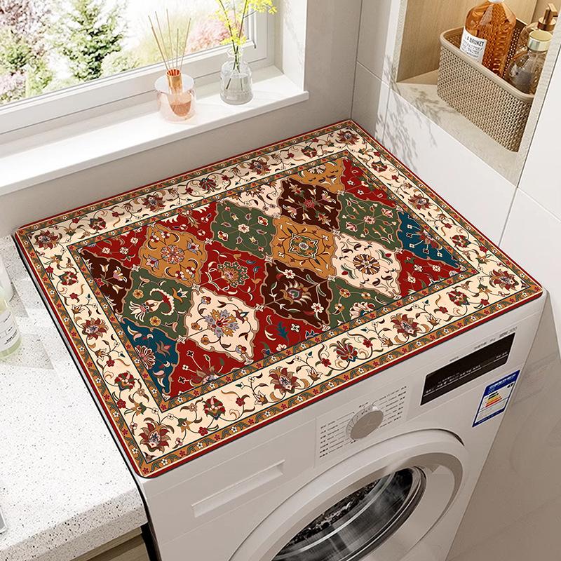Retro Washing Machine Covers Kitchen Absorbent Coffee Machine Refrigerator Cover Pad Drain Pad Microwave Oven Insulation Pad