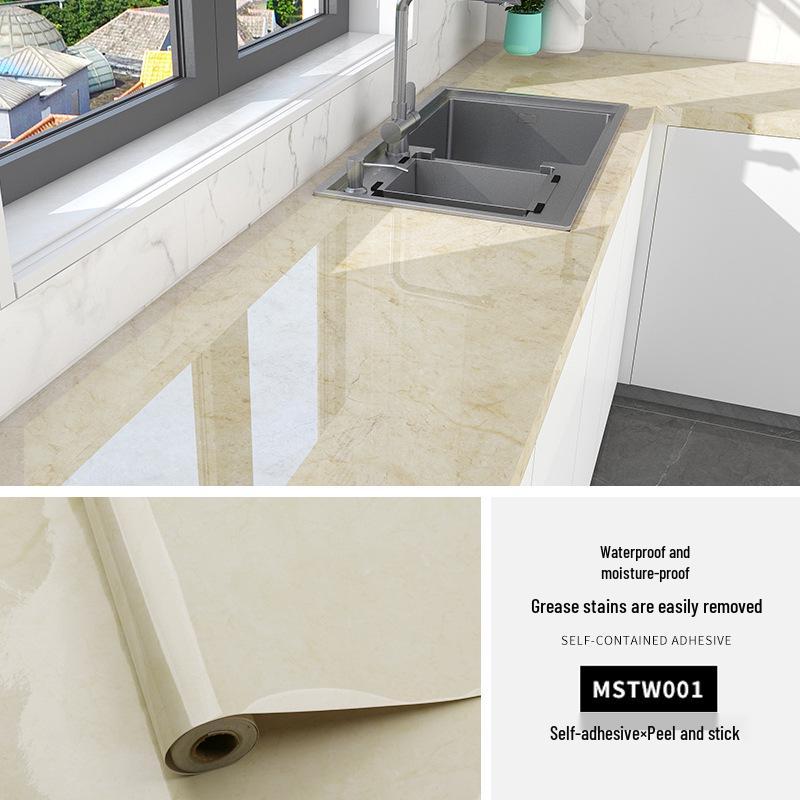Waterproof, Oil-Proof Marble Self-Adhesive Wallpaper for Bathroom, Kitchen, Living Room, and Toilet Renovation.