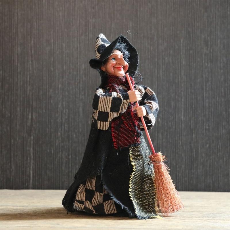 3Pcs Festival Witch Ornament Handmade Cloth Broom Wizard Figurine Decoration For Shop Window Display Indoor and Outdoor