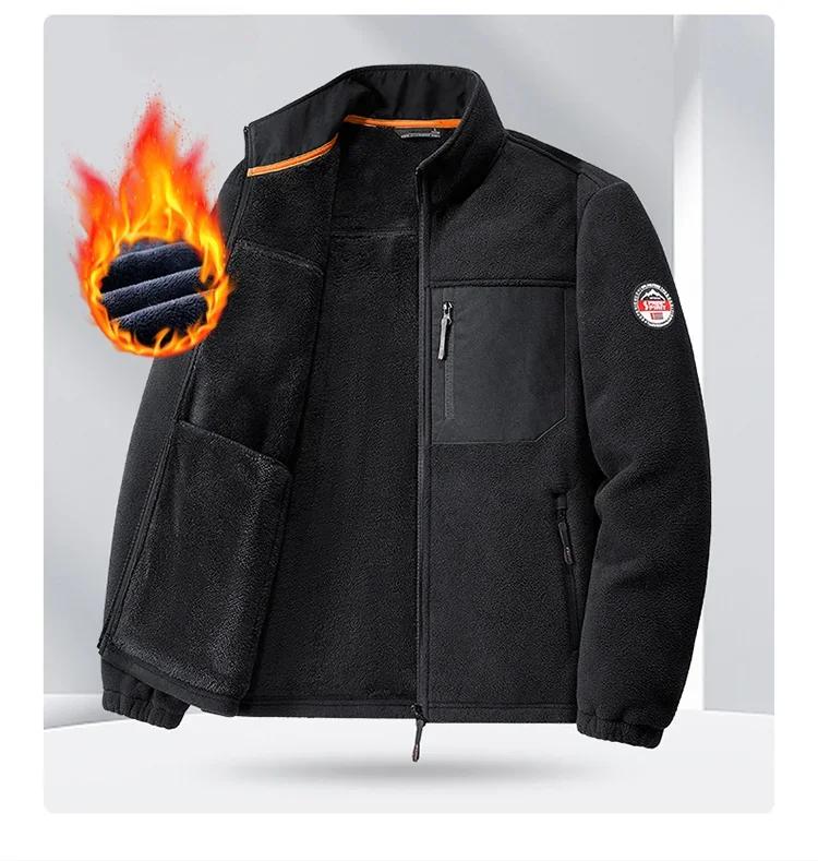 Winter Men's Cashmere Jacket Retro Versatile Chest Zipper Design Warm Stand Up Collar Coat 2024 Outdoor Versatile Men's Clothing