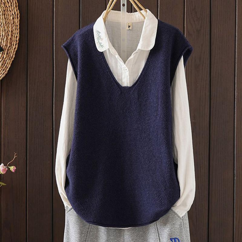 Vest for Women Cotton Summer Outerwear Tops Knitted Sleeveless Sweater Oversize Casual V-neck Vest