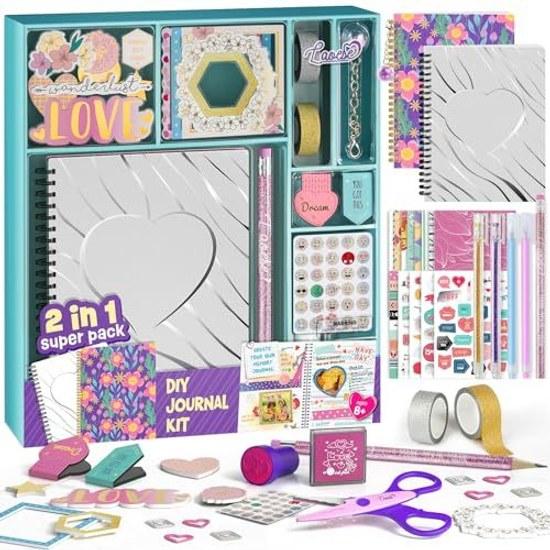 Diary Set Two Themes Stationery Scrapbook Kit 2 Books Elementary School Girls Popular Gift Storage Box Rich Materials Journal Memo Pad Planner Free