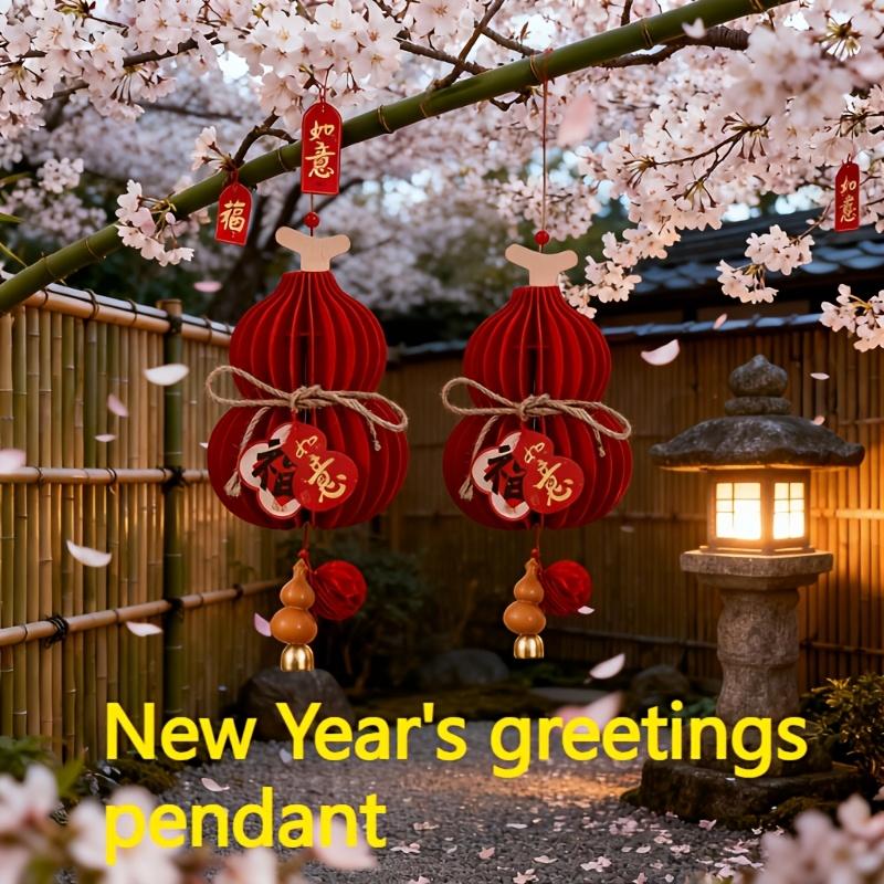 2pcs New Year's Decoration Pendant, gourd small lantern pendant, Year of the Horse 2026 New Year atmosphere layout, home decoration