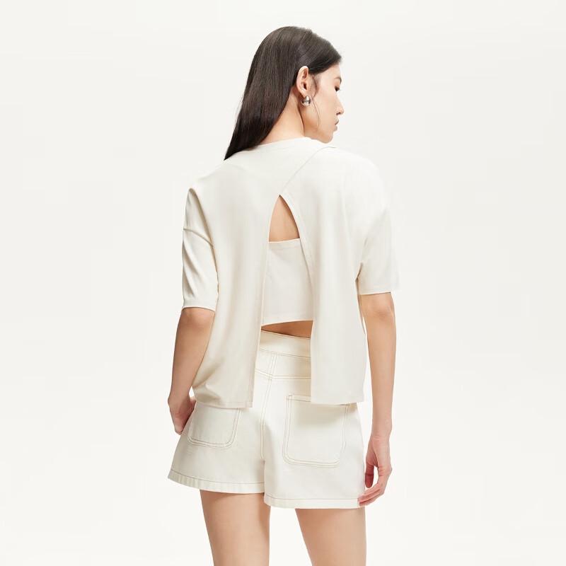VEROMODA 2025 Summer Letter Embroidery Back Cutout T-Shirt