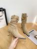 Retro Suede Pointed High-heeled Pleated Piled Boots Women's 2025 Autumn and Winter New Belt Buckle Medium Tube Temperament Martin Boots