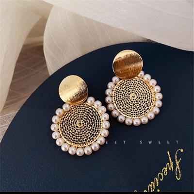 Geometric Round Pearl Earrings Temperament Online Celebrity Earrings Personality Design Earrings  2023