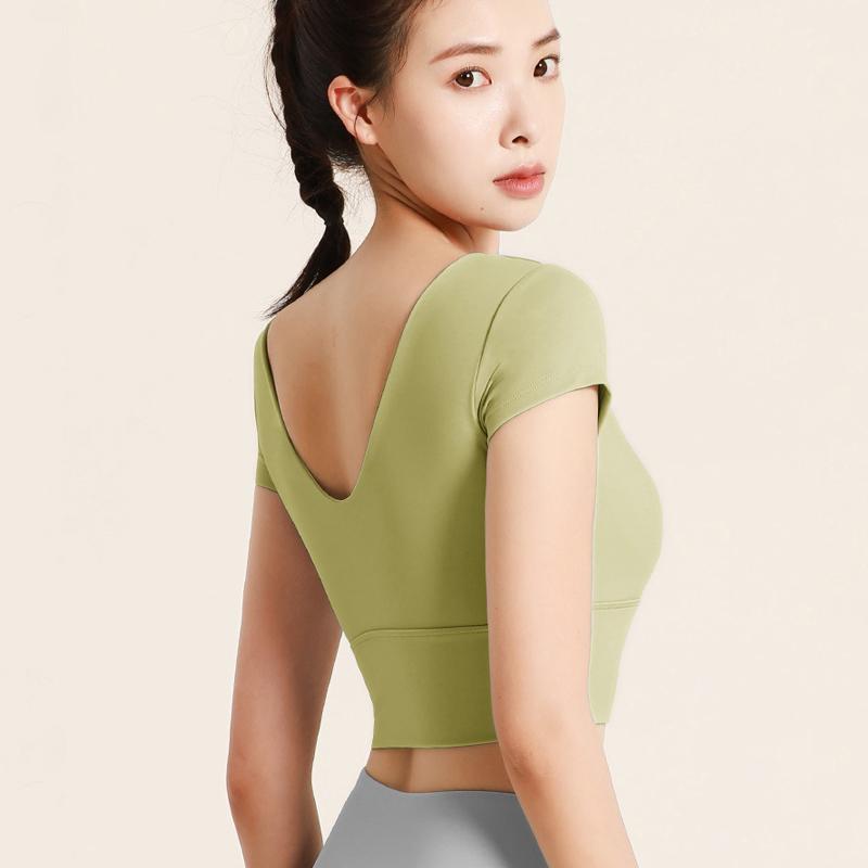 Women Short Sleeve Yoga Shirts Running Shirt Gym Workout Quick Dry Tops Seamless Nylon Sports T-Shirt  Elastic Crop Top