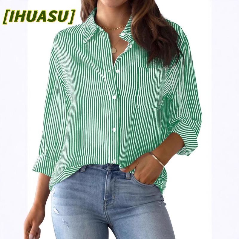 IHUASU Women's Fashion Casual Long Sleeve POLO Neck Blouses & Shirts International Design