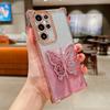 Applicable to Samsung S24Ultra mobile phone case electroplating anti-drop space case gradual change glitter paper butterfly bracket protective case