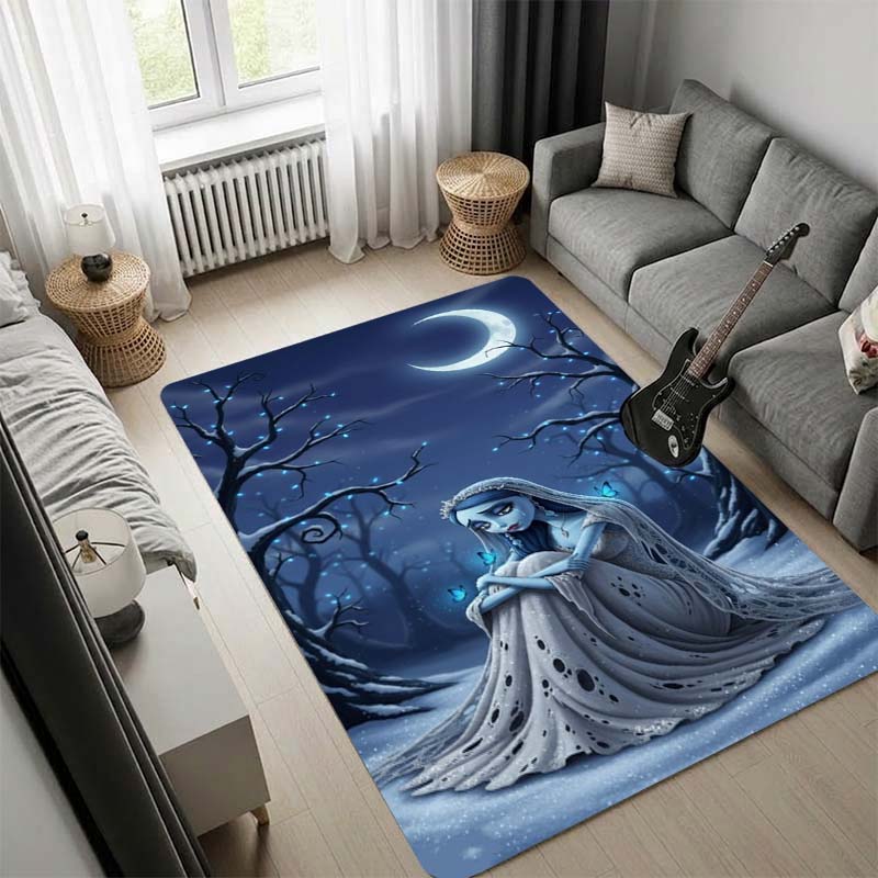 Corpse Bride Emily Moon Forest Print Area Rug, Gothic Romantic Decorative Floor Mat for Living Room Bedroom Home Decor
